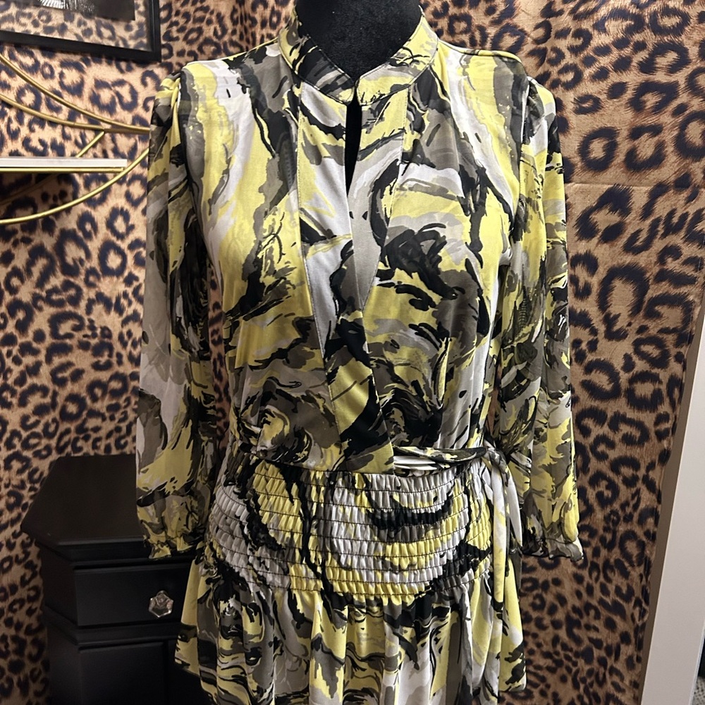 Abstract Print Dress with Yellow and Black